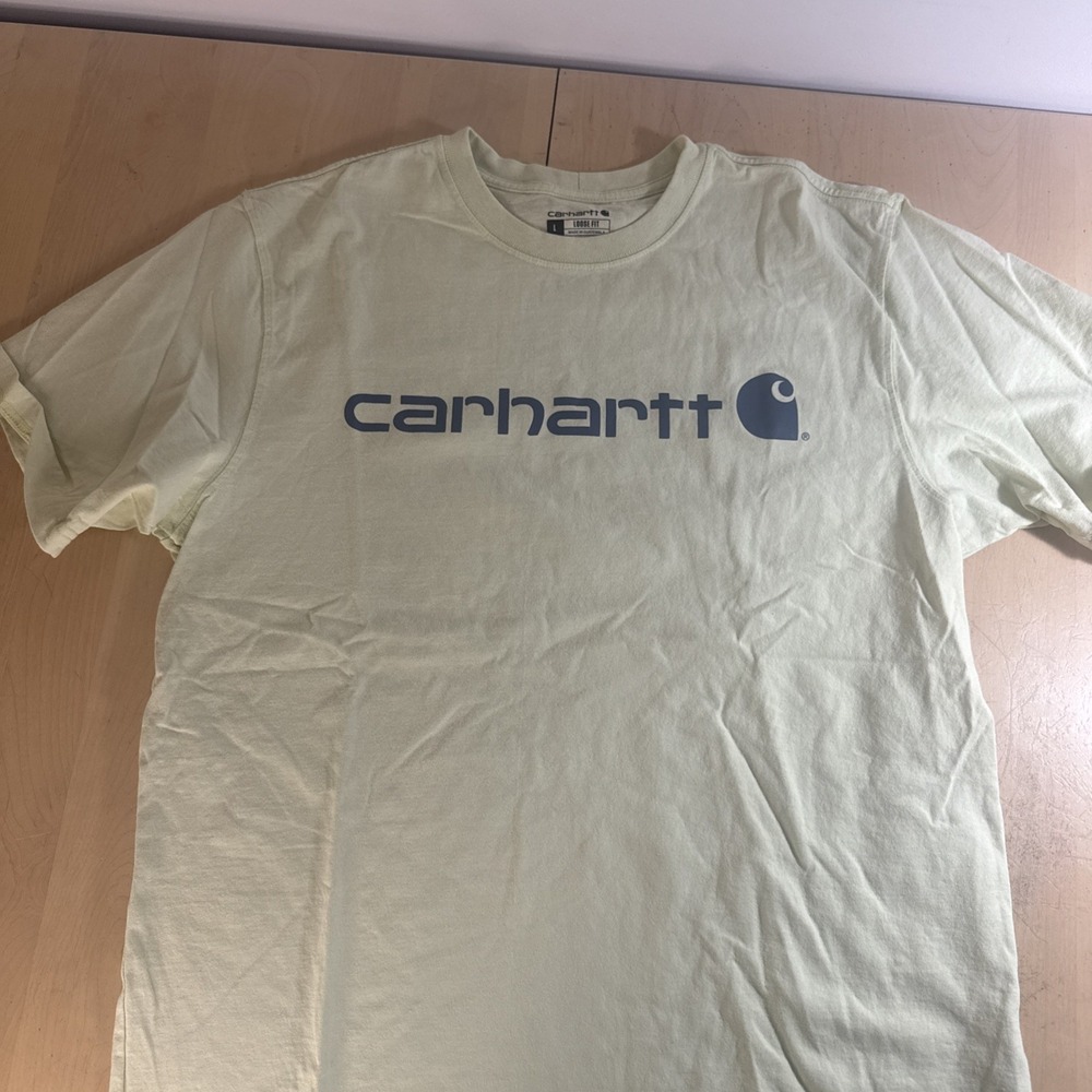 Carhartt Pale Yellow T Shirt Men's L Loose Fit Graphic Short Sleeve Work Wear